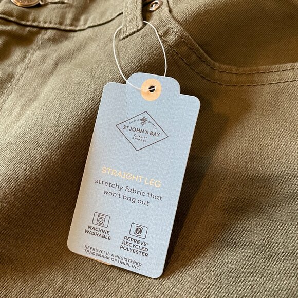 NWT St. John's Bay Olive Straight Leg Denim Pants - Size 12 - Picture 2 of 8